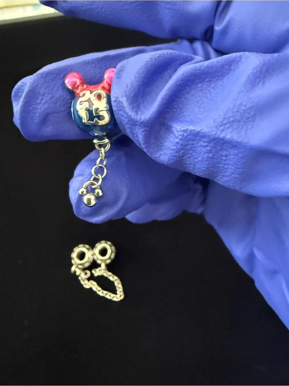 Pandora Disney Mickey Minnie Charm Bracelet Hearts Safety Chain 6.25”